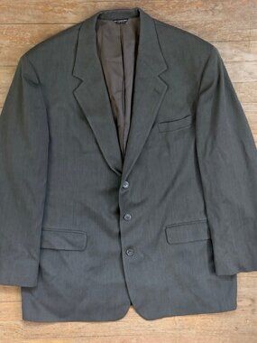 Vintage Mens Olive Green Blazer Size 46L 1980s Bill Blass Twill Wool Jacke